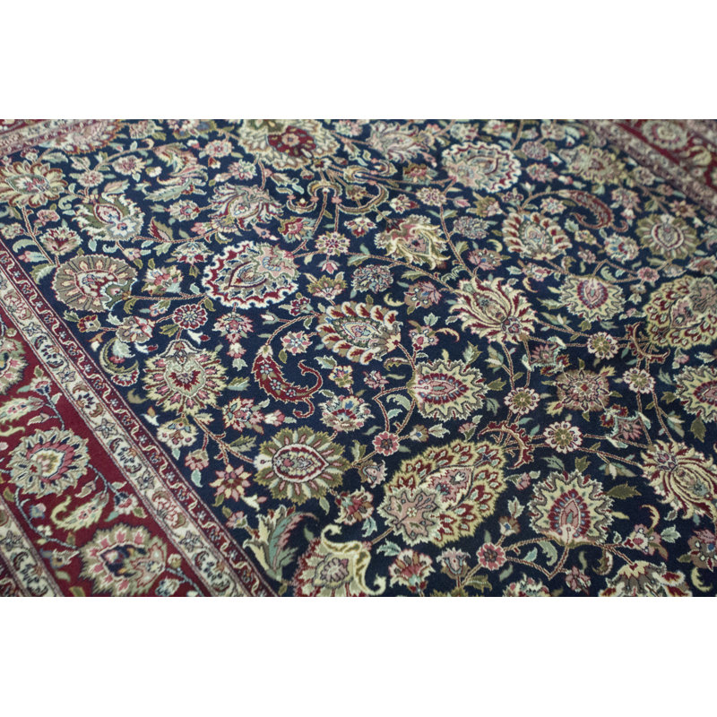 Tapis bleu marine et rouge noué à la main de haute qualité