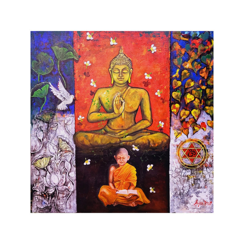 Bouddha et moine 15 | Acrylique sur toile | Par Arjun Das