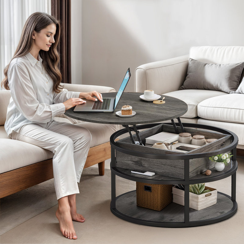 Tables basses rondes avec rangement pour le salon Kayln, Gris