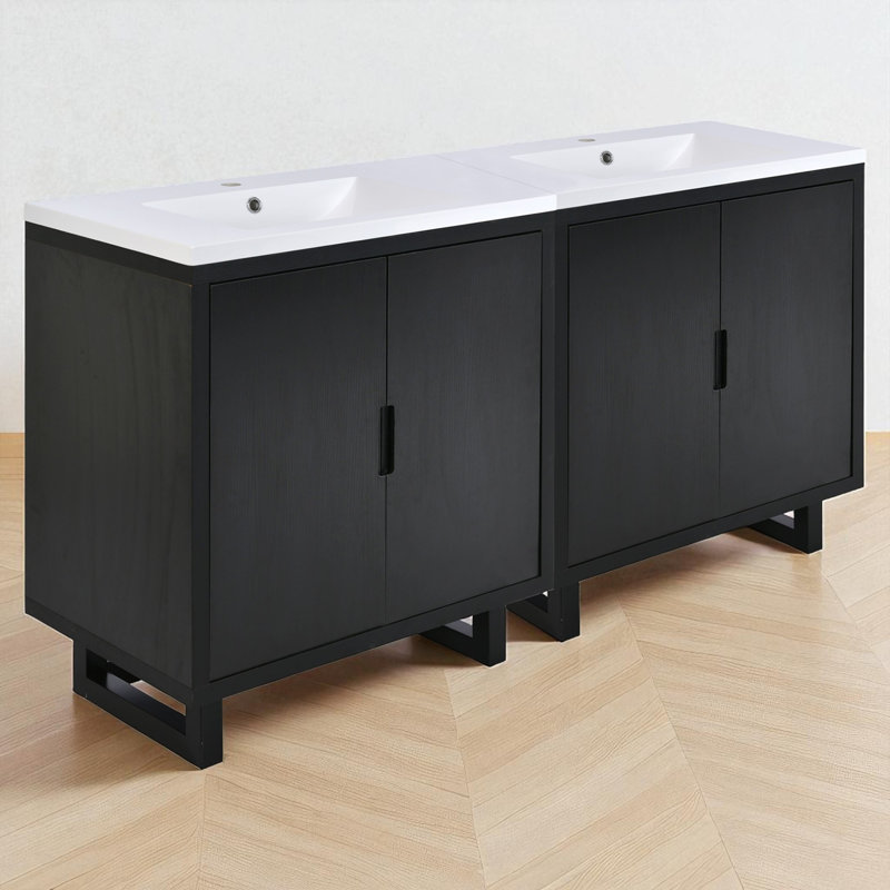 60" Double Bathroom Vanity With Resin Top, Black