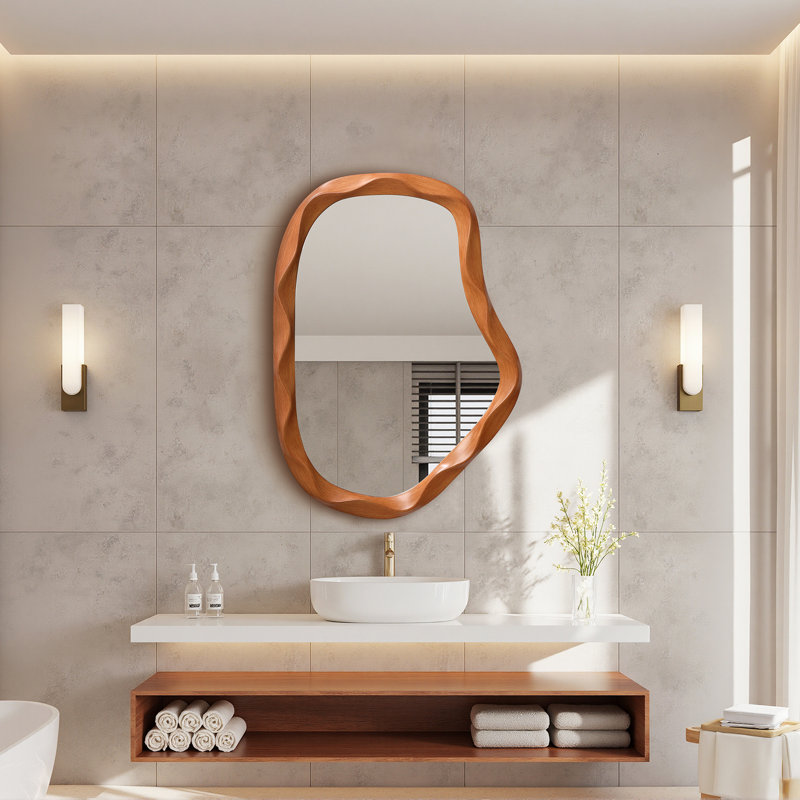 31.5'' Organic Modern Irregular Wall Mirror, MDF Asymmetrical Wall Decor Accent
