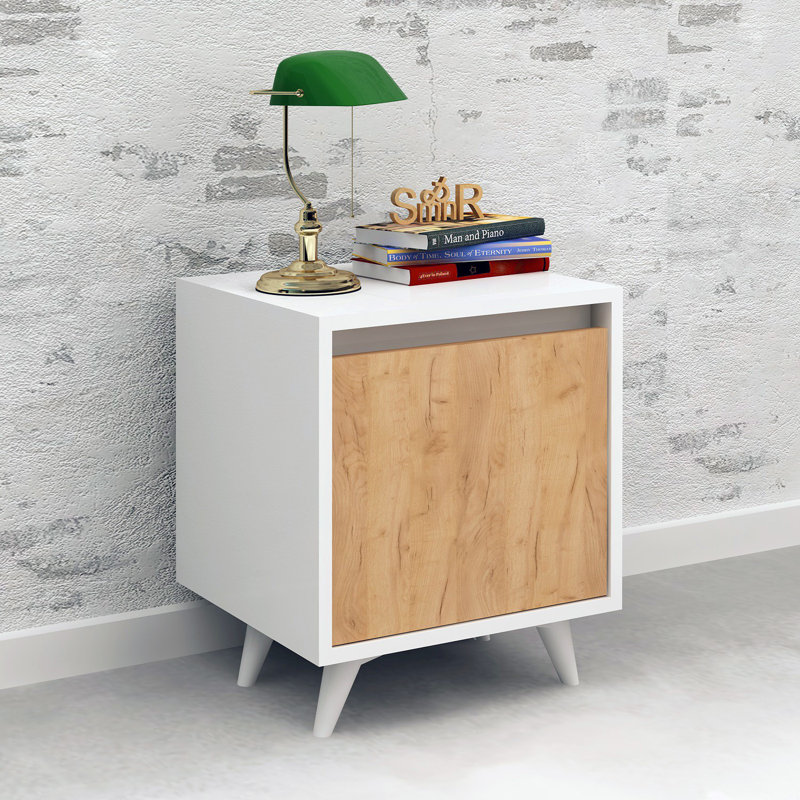 Table de chevet Immanuel en blanc / noyer