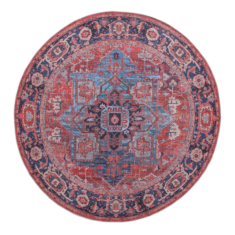 Tapis oriental rouille / bleu Haigh, Rond 10 pi 6 po x 10 pi 6 po