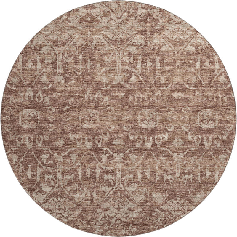 Premium Machine Washable Mayfield AMF40 Oriental Rug, Chocolate, 8' Round