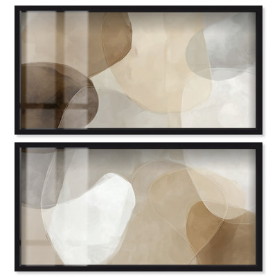 Ensemble d'art mural pour salon « Soft Overlap I Shadowbox Print » par Art Remedy, cadre noir, 48 x 24