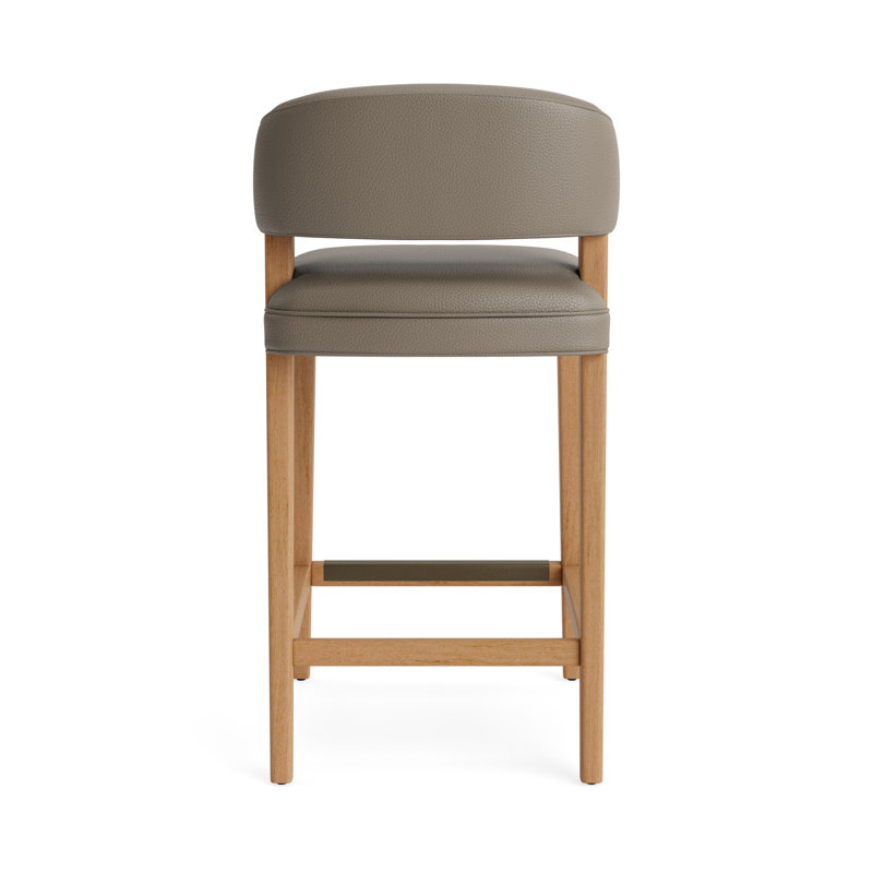 Keane Leather Bar Stool, Natural, Greenwich Performance Leather - Pewter, Bar Stool (30” Seat Height)
