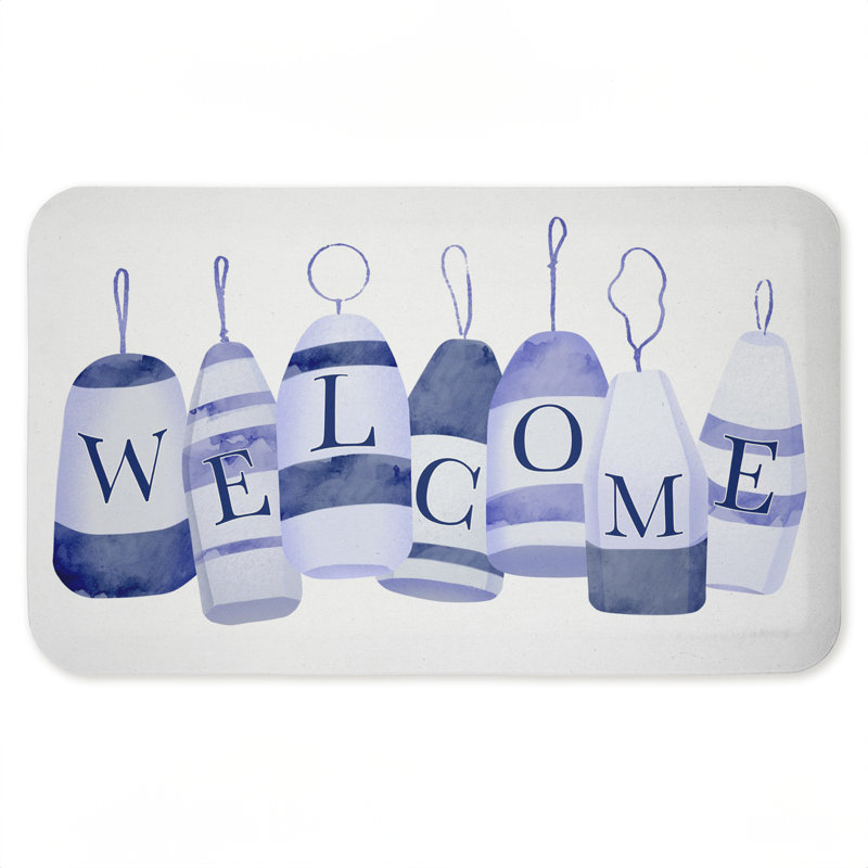 Tapis de sol anti-fatigue Welcome Beach Buoys, design par Ziwei Li, Bouées Welcome Beach