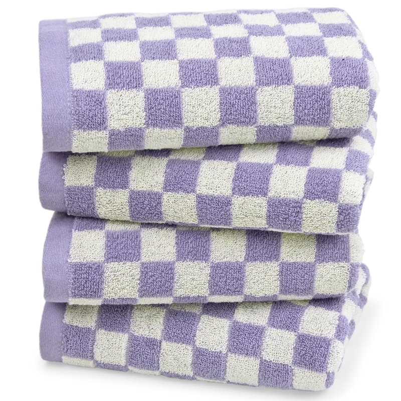 Ensemble de 4 serviettes de toilette à carreaux, lilas