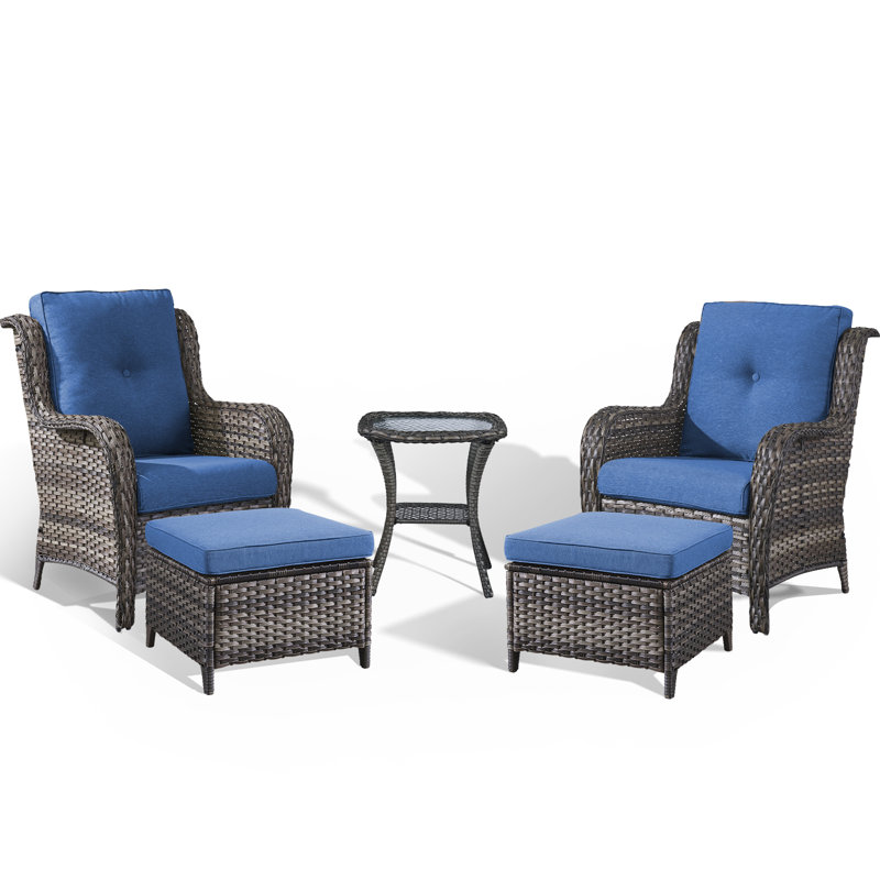 Carolina Wicker 2 - Person Patio Conversation Set with Cushions, Blue