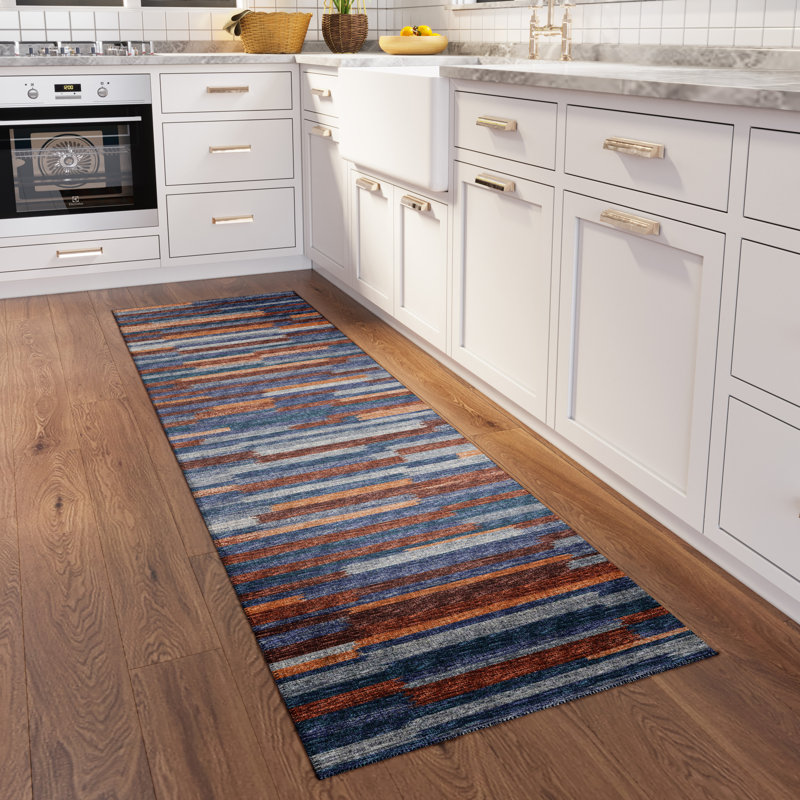 Chenille Washable Abstract Indoor / Outdoor Rug, Runner 2'3" x 7'6"