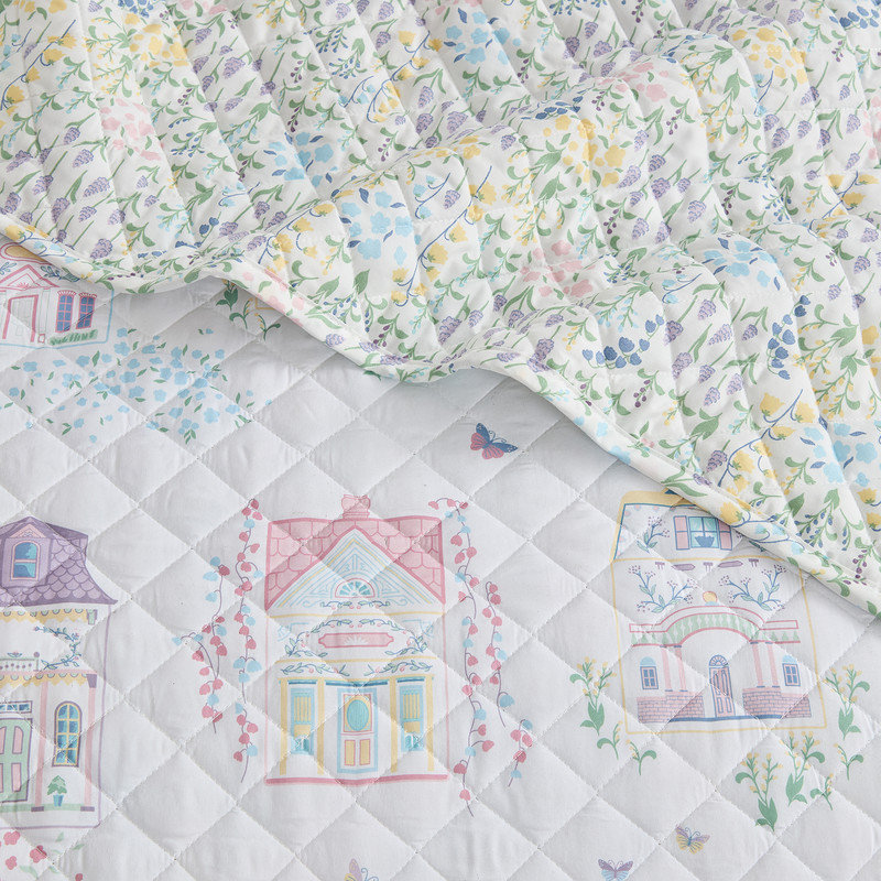 Lenox Spice Village 2-Piece Quilt Set, Light Blue, Twin/Twin XL, King/Cal King, White