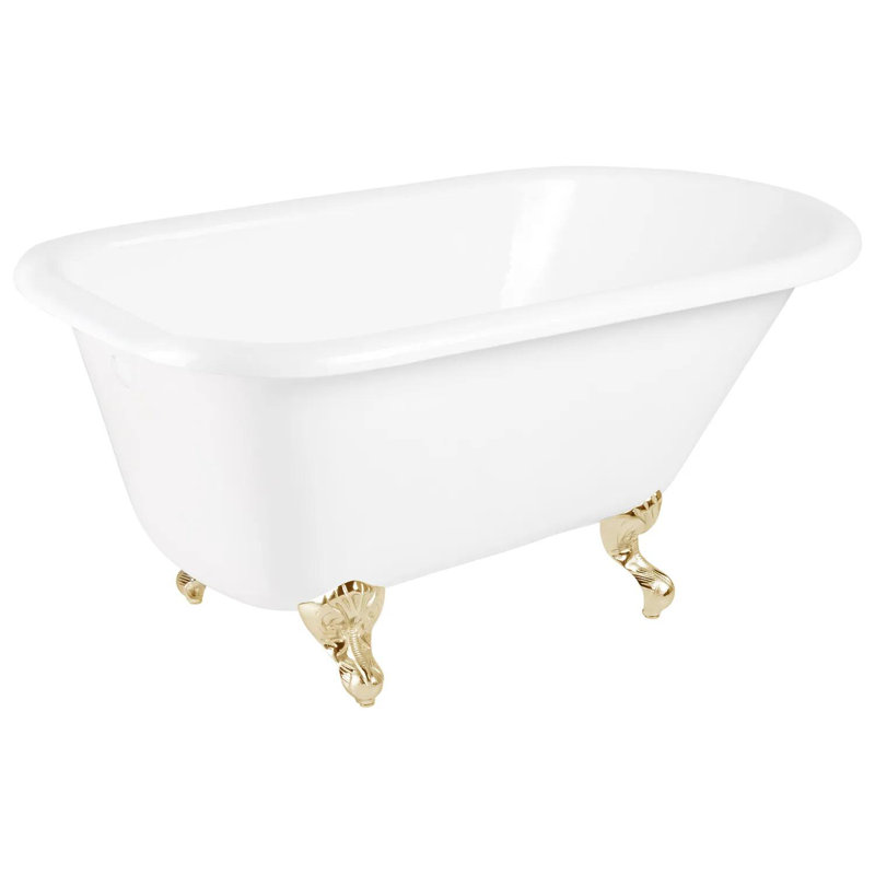66" Miya Cast Iron Clawfoot Soaking Tub, Polished Brass, No Drillings