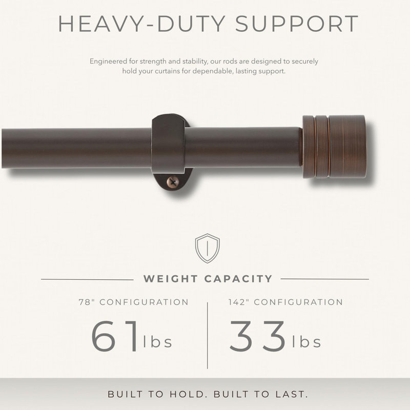 Verona 1” Single Curtain Rod with Cylinder End Cap Finial Design, Antique Bronze -32"W x 78"L, 32"W x 78"L, Antique Bronze