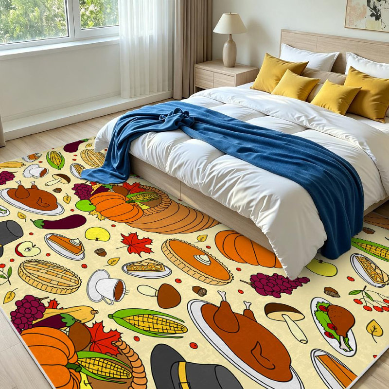 Tapis d'intérieur transparent, lavable à la machine et coloré avec des motifs dessinés à la main, Rectangle 71" x 98"