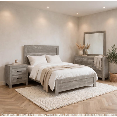 Ko Four Piece King Size Bedroom Set, Panel Detailings, Black Metal Handles, Rustic Gray