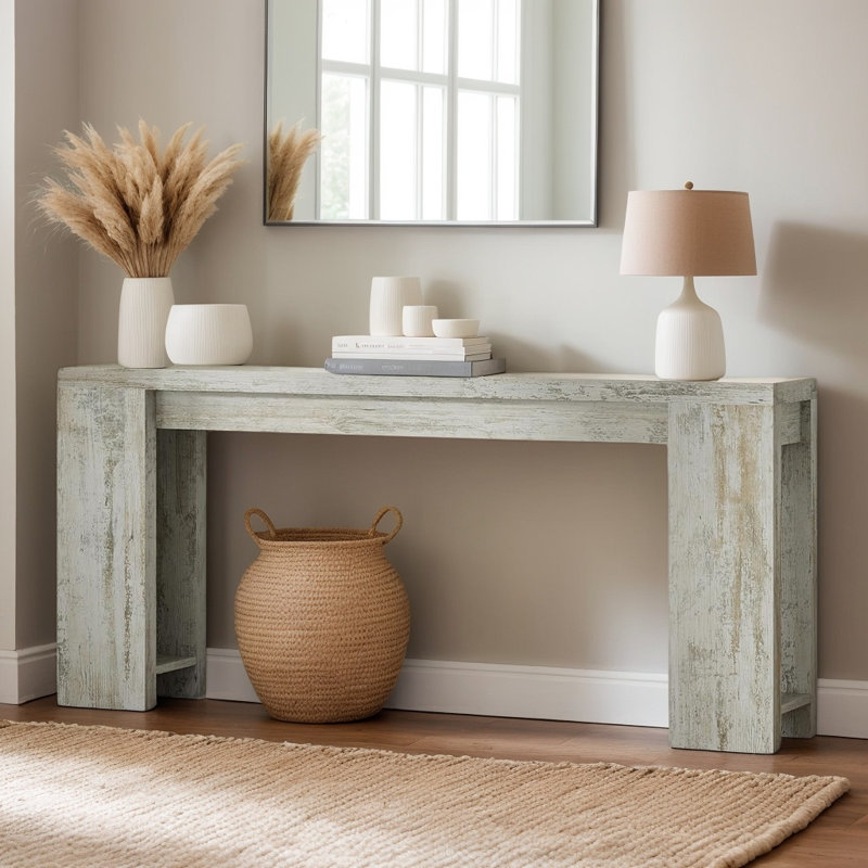 Console rustique de 70,9 po de largeur, console d'appoint étroite pour vestibule et vestibule, Blanc