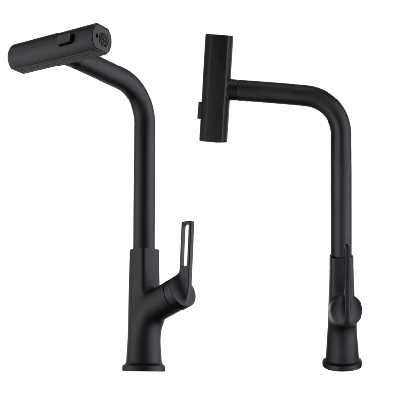 Kitchen Waterfall Faucet With Pull Down Sprayer, Single Handle Kitchen Sink Faucet With Pull Out Sprayer, 360° Rotating Kitchen Faucet
