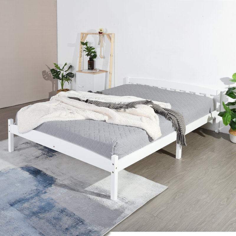 Dupuis Solid Wood Bed, White, Double (4'6)