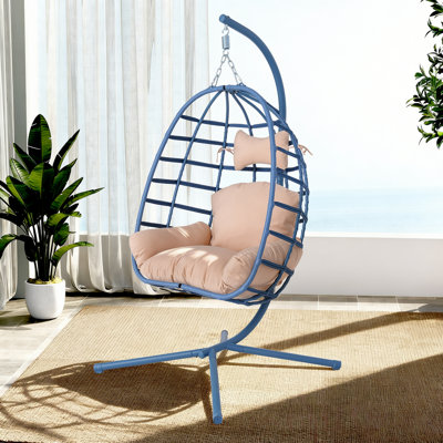 Fauteuil à œufs avec support Chaise de balançoire suspendue en rotin PE pour l'intérieur et l'extérieur avec coussin à double corde robuste lavable Capacité de 350 lb pour le patio