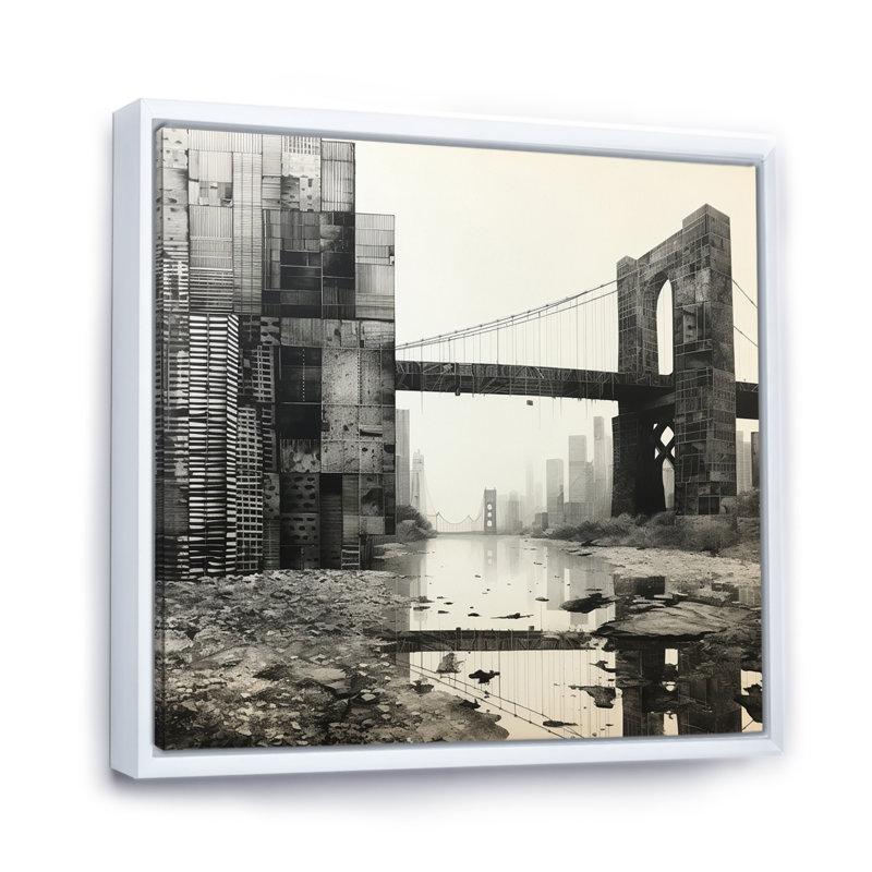Pont gris gris monochromatique - Graphite II, H 30 po x l 30 po x P 1 po, Cadre flottant blanc