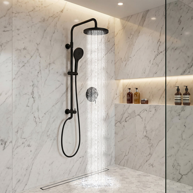 Robinet de douche mural 31 po avec valve à pression équilibrée anti-brûlure, Noir