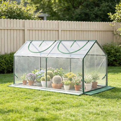 Portable Mini Outdoor Greenhouse 120 x 60 x 60cm Steel Frame Plant Grow House with Roll-up Zipper Windows