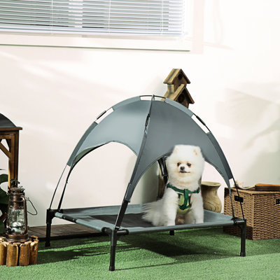 Lit de protection pour chien avec auvent portatif, gris de 30 po - Surélevé et respirant