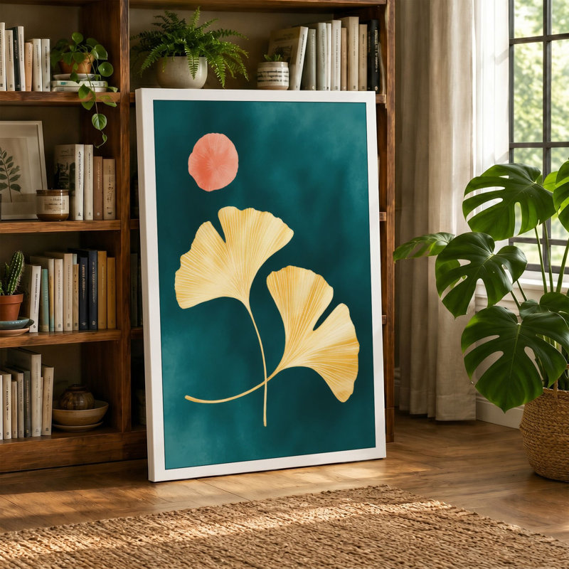 Ginkgo Moon Botanical - Wrapped Canvas, 36x24 - 91.4 x 61.0 cm, Ochre Border