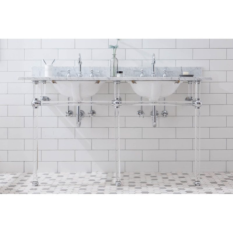 Ellie 33" Tall Stone Oval Console Bathroom Vanity with Faucet and Overflow, Chrome