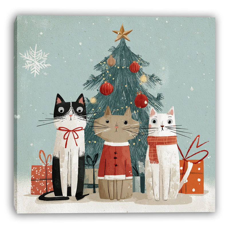 Toile des fêtes et chats, H 40 po x l 40 po