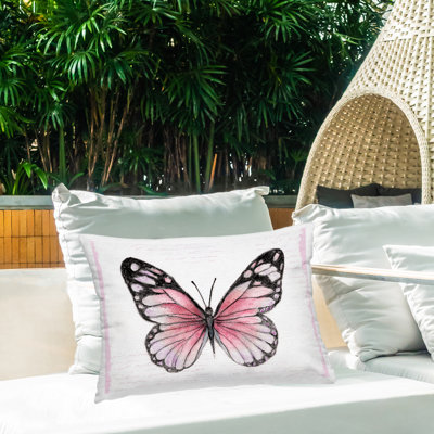 Coussin d'extérieur imprimé à motif de fleurs avec oiseau perché, design par Janet Tava