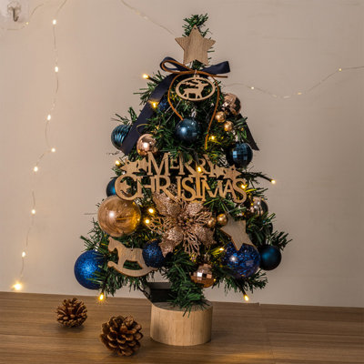 Mini Christmas Tree With Lights Small Tabletop Flocked Christmas Tree With 30 LED Lights And Wooden Base Xmas Decorations For Holiday Party Home