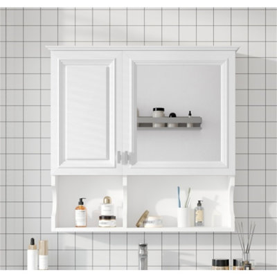 Cabinet Armoire à miroir murale de salle de bain de 30 pouces】 - Tablettes ouvertes, couches réglables et rangement au-dessus de la toilette