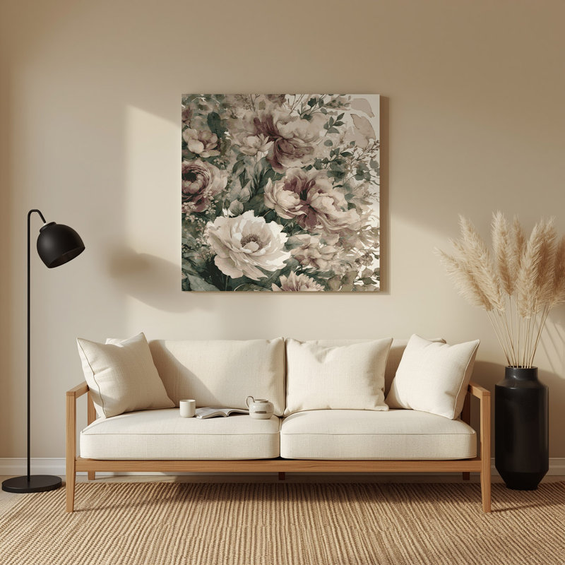 Aquarelle florale, art mural gris en métal 7, H 12 po x l 12 po
