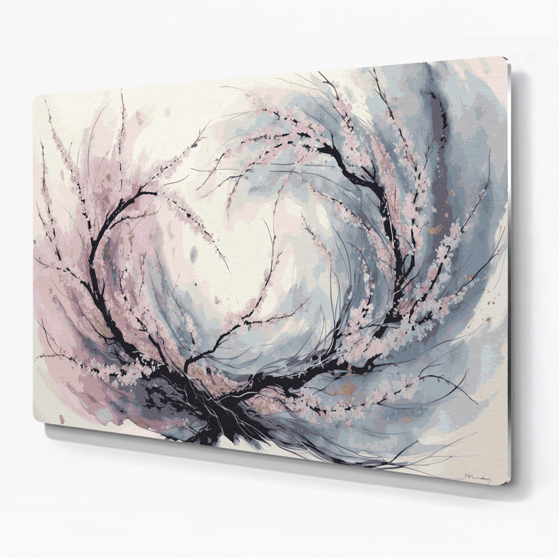Botanique d'inspiration japonaise, art botanique gris en métal, H 240 po x l 360 po x P 0,05 po