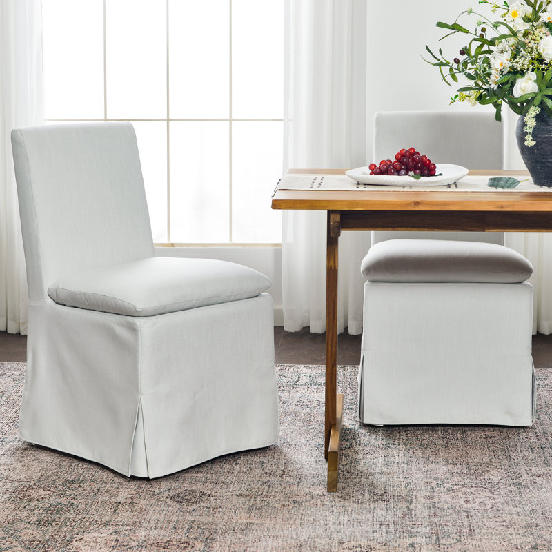 20" Wide Performance Fabric Slipcover Upholstered Dining Side Chair With Casters (Set of 2), Ivory