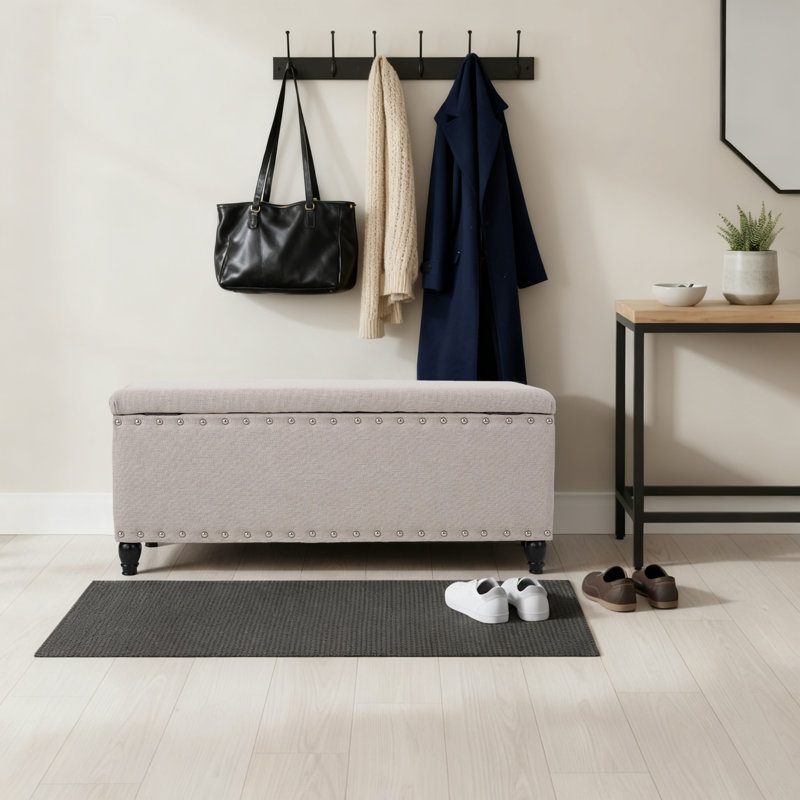 Élégant banc de rangement rembourré en tissu de polyester, Gris anthracite