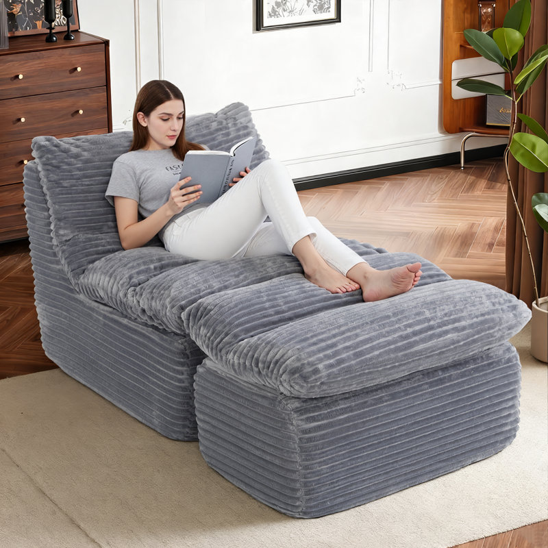 31.5'' No Assembly Required Modern Upholstered Oversized Corduroy Indoor Chaise Lounge Sleeper Sofa with Ottoman, Gray