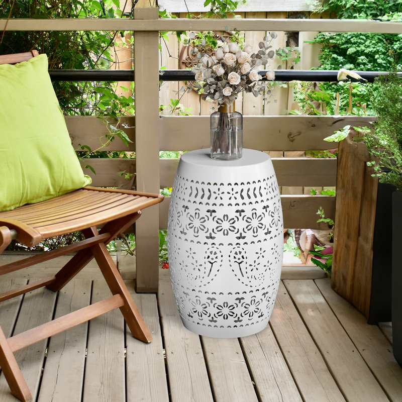 White Round Outdoor End Table