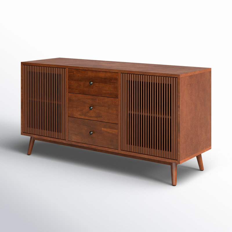 Arsula 58'' W 3 Drawer Sideboard with Slatted Doors, Walnut