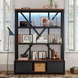 3-Shelf Metal Bookcase With Drawers For Home Office, Open Bookcase, Vintage Industrial Style Bookcase With LED
