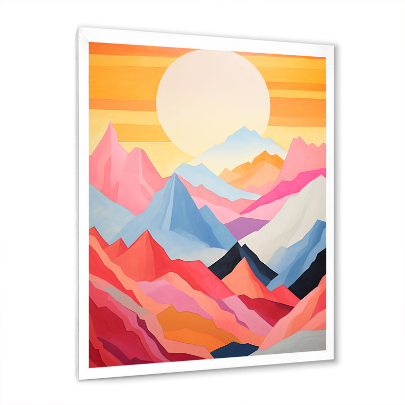 Montagnes, lever de soleil, royaumes II, Cadre simple blanc, H 44 po x l 34 po x P 1,5 po