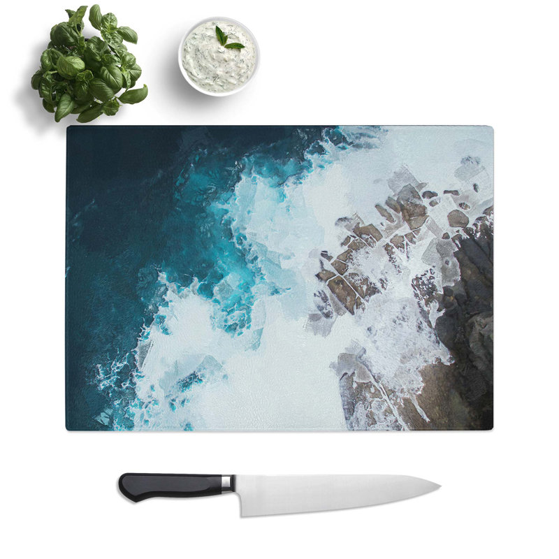 Tempered Glass Crashing Waves at Bondi Beach Chopping Board, 39 cm W x 28.5 cm L