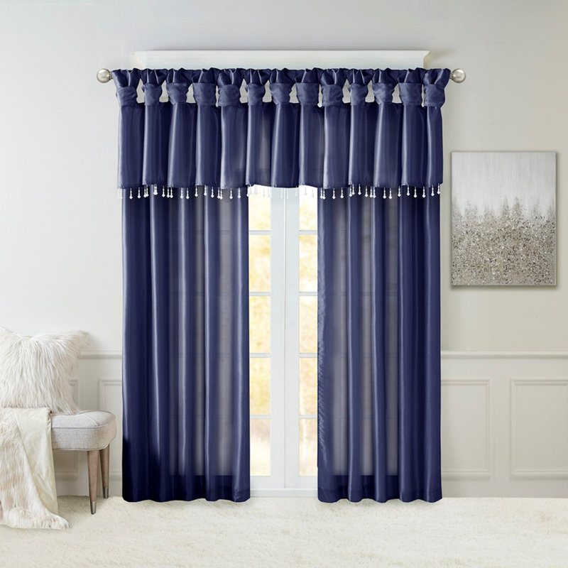 Twist Tab Lined Window Curtain Panel Navy 50X95"