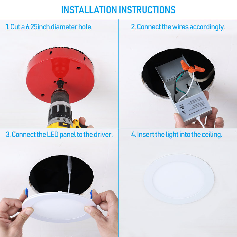 Lumière DEL encastrée 6 pouces avec boîte de jonction, intensité variable 12 W, blanc chaud 3000 K