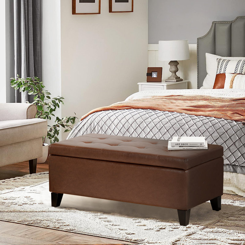 Banc de rangement en similicuir Aeronwen, Brun