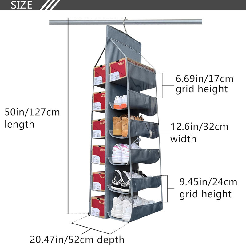 12 Pair Hanging Shoe Organizer, Gray