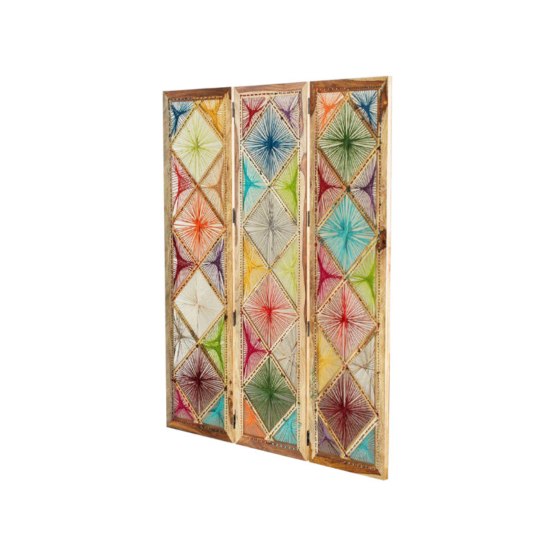 Benita 150cm W x 183cm H 3 - Panel Folding Room Divider, Blue/Red