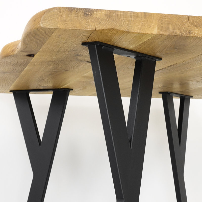 Uma Oak Solid Wood Top Metal Base Dining Table, 90cm W x 120cm L, Natural Wood