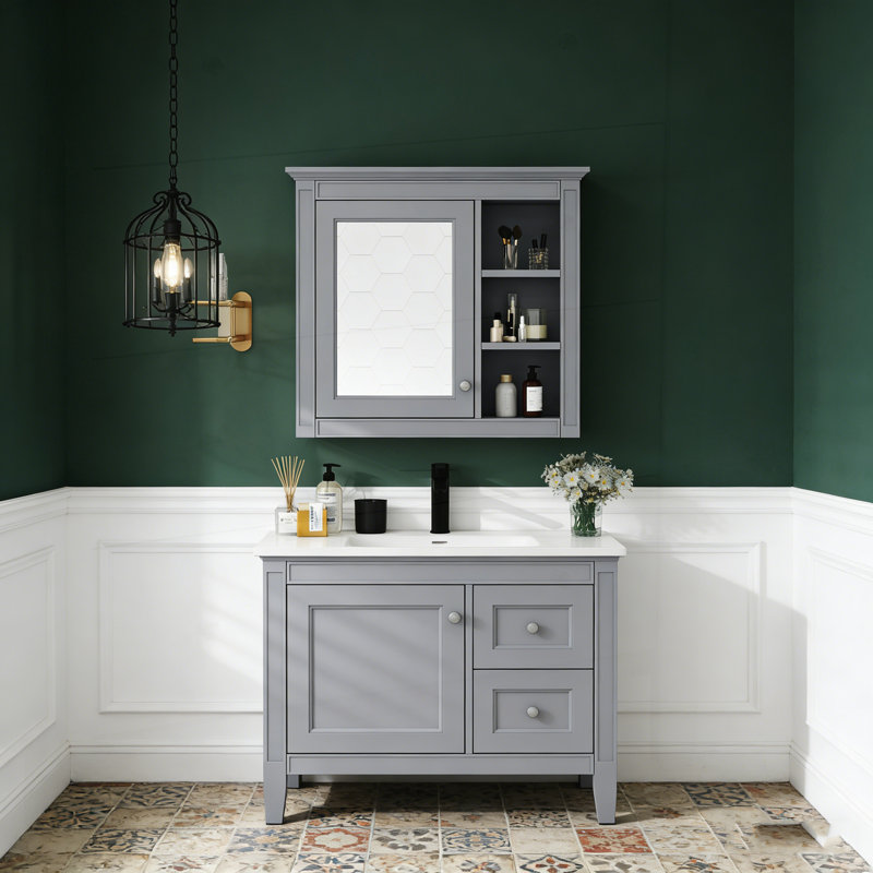30'' x 28'' Medicine Cabinet, Wall Mounted Bathroom Storage Cabinet, Modern Bathroom Wall Cabinet with Mirror,Medicine Cabinet,  Mirror Cabinet with 3 Open Shelves (Not Include Bathroom Vanity )